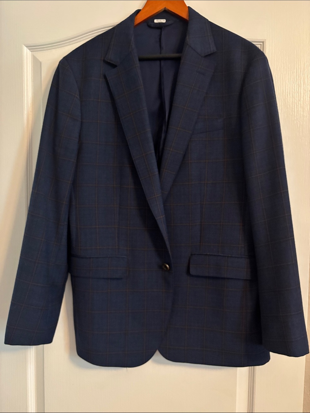 Men's Navy Windowpane Blazer - Brand: Bonobos size 42R slim